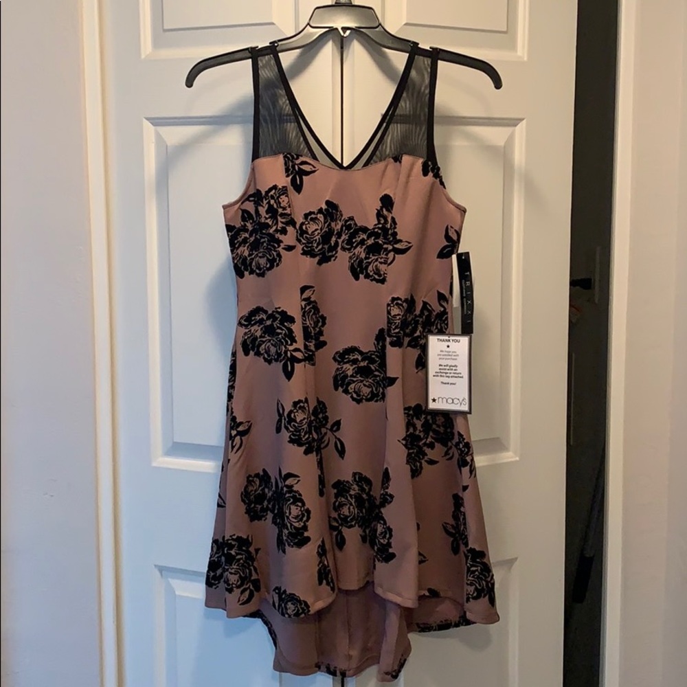 Trixxi Flocked Floral-print high-low dress